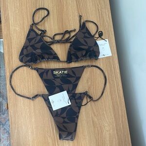 Skatie Brown Triangle Bikini Set Minimal Coverage